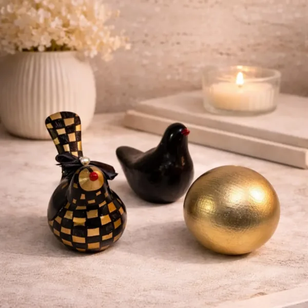 Dekoratif Kuş Biblo Seti 3’lü Modern Siyah Gold
