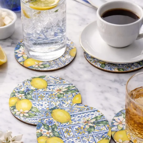 Sicilya Serisi Limon Desenli Bardak Altlığı 6’lı Set UV Baskı MDF