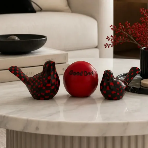 Good Day Dekoratif Kuş Biblo Seti 3’lü Modern Siyah Kırmızı