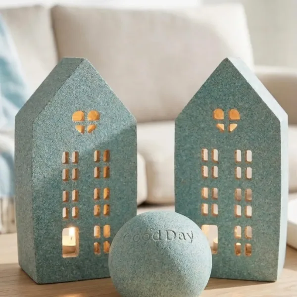 Modern Granit Dokulu Boyalı Ev ve Good Day Yazılı Küre 3’lü Set
