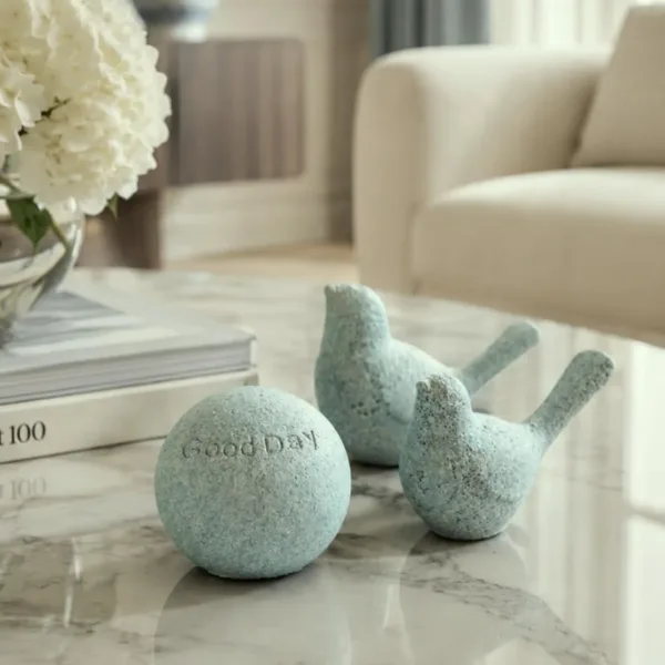 Dekoratif Kuş Biblo Seti 3’lü Modern Granit Dokulu Boyalı