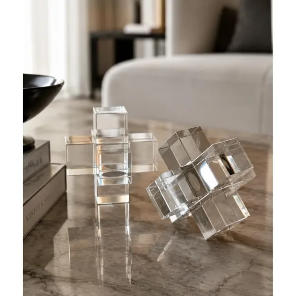 Kristal Küp 2’li Set Şeffaf Modern Dekoratif Obje