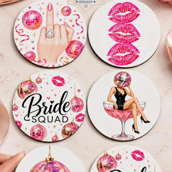 Bride Temalı Bekarlığa Veda Bardak Altlığı 6’lı Set 9 cm MDF